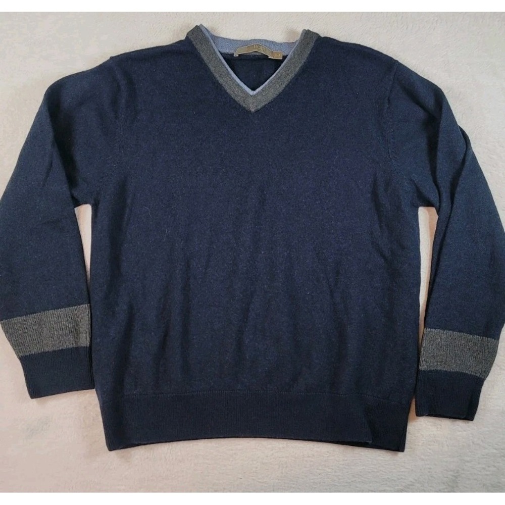 Raffi Men's 100% Merino Wool Pullover Sweater Size Large Blue Fall‎ Winter Layer